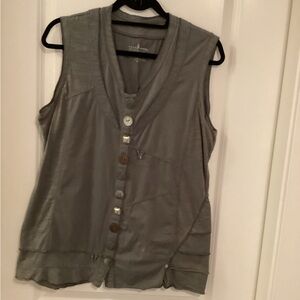neon buddha Sleeveless Button-Front Grey Top